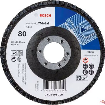 DISQUE À LAMELLES BOSCH STANDARD X433 115 MM GRAIN 80 POUR MÉTAL