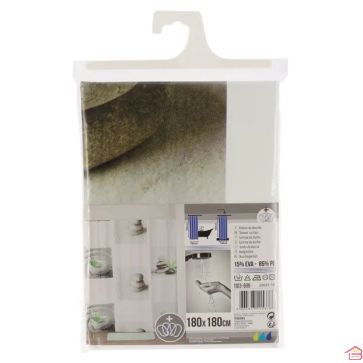 RIDEAU DE DOUCHE BLANC DUNE 180 CM AVEC 12 ANNEAUX