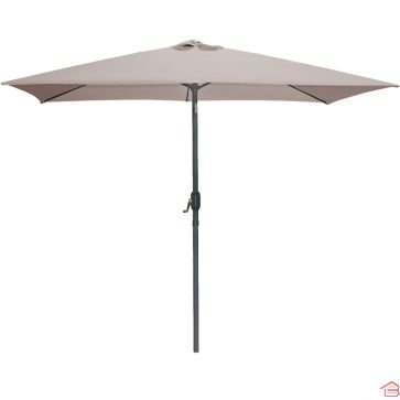 PARASOL INCLINABLE RECTANGULAIRE TAUPE 2X3 M STRUCTURE ALUMINIUM ET TOILE POLYESTER 200 GR OUVERTURE À MANIVELLE – VENDU SANS SOCLE