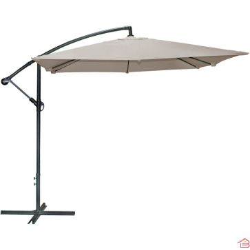 PARASOL DÉPORTÉ CARRÉ TAUPE 2.5X2.5 M STRUCTURE ALUMINIUM ET ACIER TOILE 180 G OUVERTURE PAR MANIVELLE – VENDU SANS DALLES