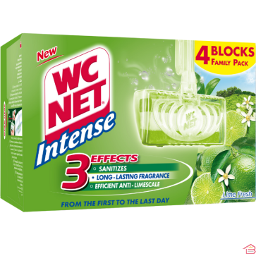 BLOCS NETTOYANTS WC PARFUM CITRON VERT INTENSE AVEC OXYGÈNE ACTIF 4 PIÈCES 3+1 GRATUIT WC NET