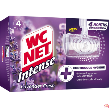 BLOCS NETTOYANTS ET DÉSODORISANTS POUR WC PARFUM LAVANDE FRAÎCHE 4 PIÈCES 3+1 GRATUIT WC NET