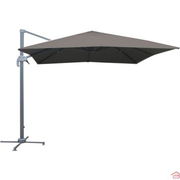 PARASOL DÉCENTRÉ CARRÉ GRIS ANTHRACITE 3X3 M STRUCTURE ALUMINIUM ET TOILE POLYESTER 250 G OUVERTURE À MANIVELLE – VENDU SANS DALLES