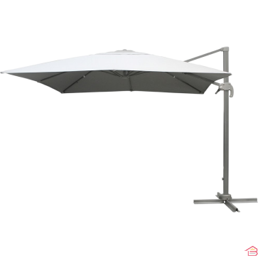 PARASOL DÉCENTRÉ CARRÉ GRIS CLAIR 3X3 M STRUCTURE ALUMINIUM ET TOILE POLYESTER 250 G OUVERTURE À MANIVELLE – VENDU SANS DALLES