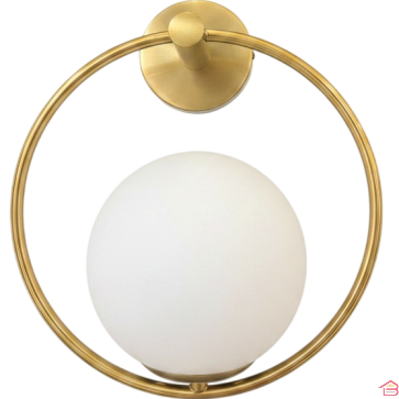 APPLIQUE MURALE DESIGN EN MÉTAL DORÉ AVEC GLOBE EN VERRE OPALIN DIAMÈTRE 250 MILLIMÈTRES CULOT G9 ORBIS