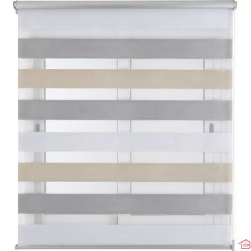 STORE ENROULEUR JOUR ET NUIT SANS PERÇAGE CLIP & FIX TRICOLOR 150 X 180 CM BLANC GRIS BEIGE